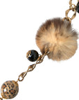 Dolce & Gabbana Gold Brass Leopard Fur Pearl Collier Chain Belt