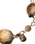 Dolce & Gabbana Gold Brass Leopard Fur Pearl Collier Chain Belt