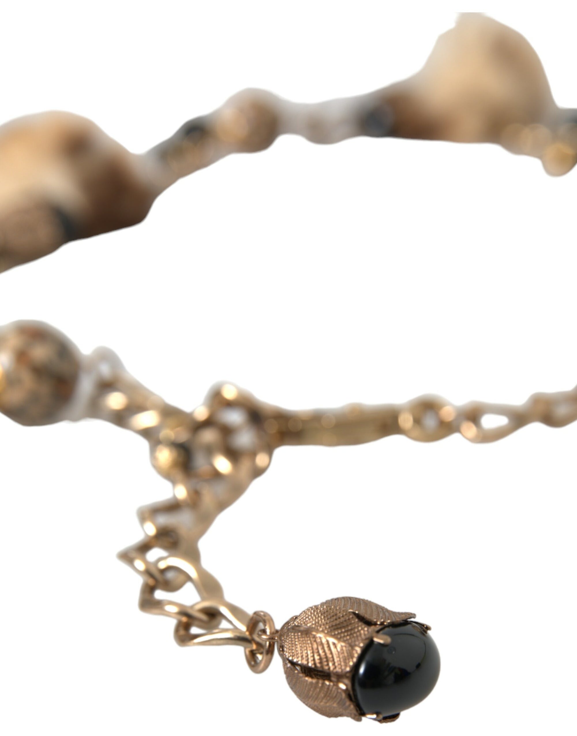 Dolce &amp; Gabbana Gold Brass Leopard Fur Pearl Collier Chain Belt