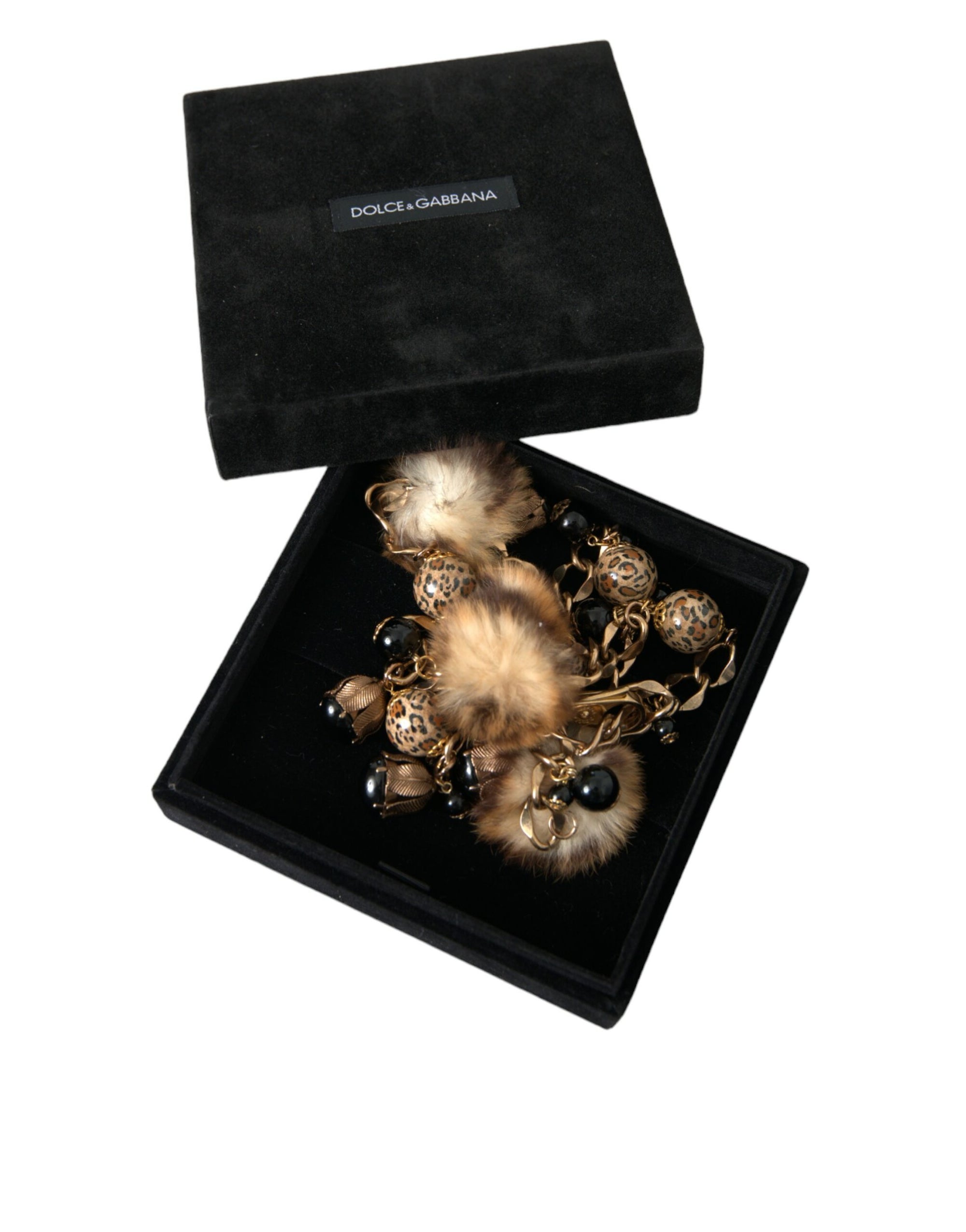 Dolce &amp; Gabbana Gold Brass Leopard Fur Pearl Collier Chain Belt