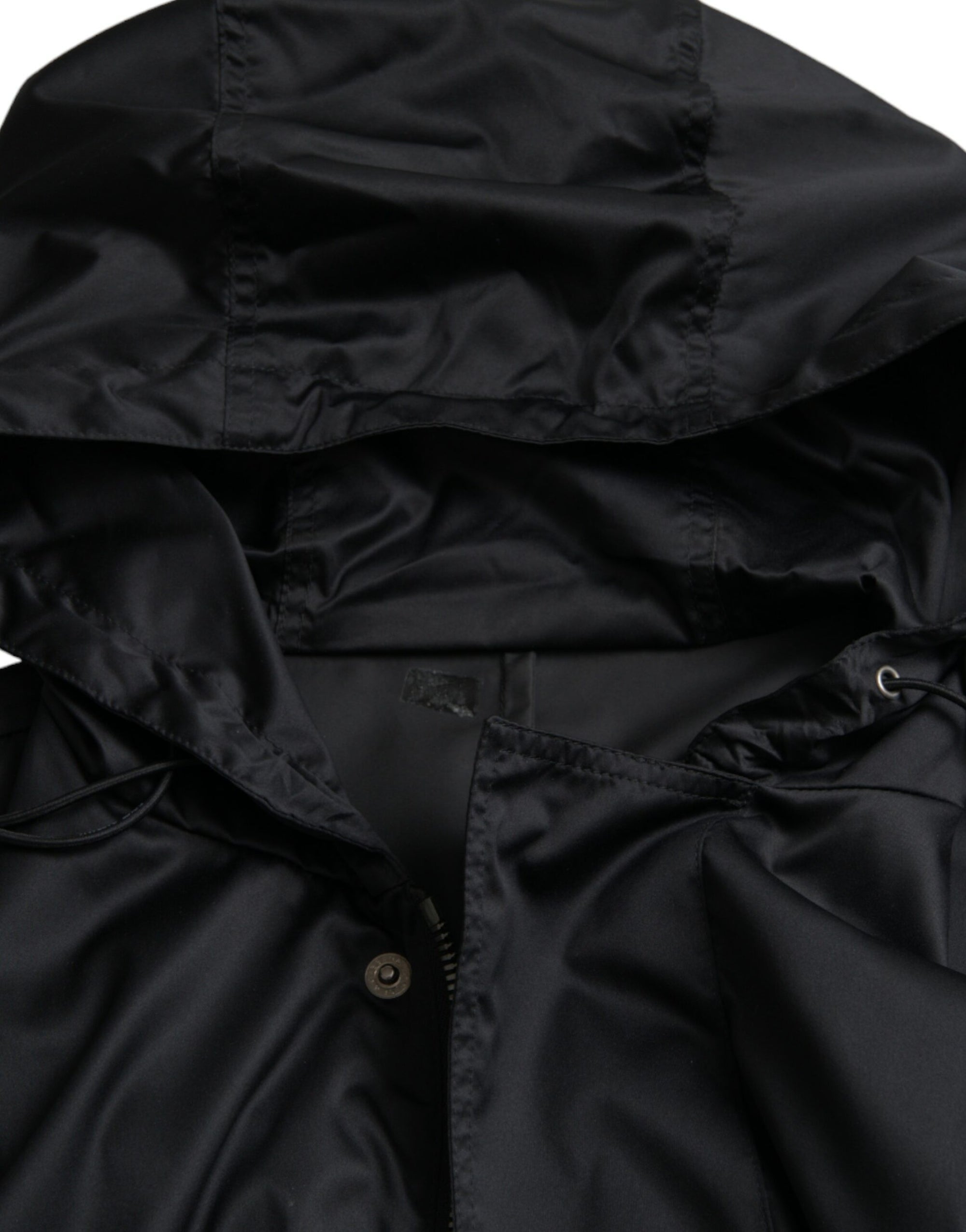 Dolce &amp; Gabbana Black Polyester Hooded Long Windbreaker Jacket