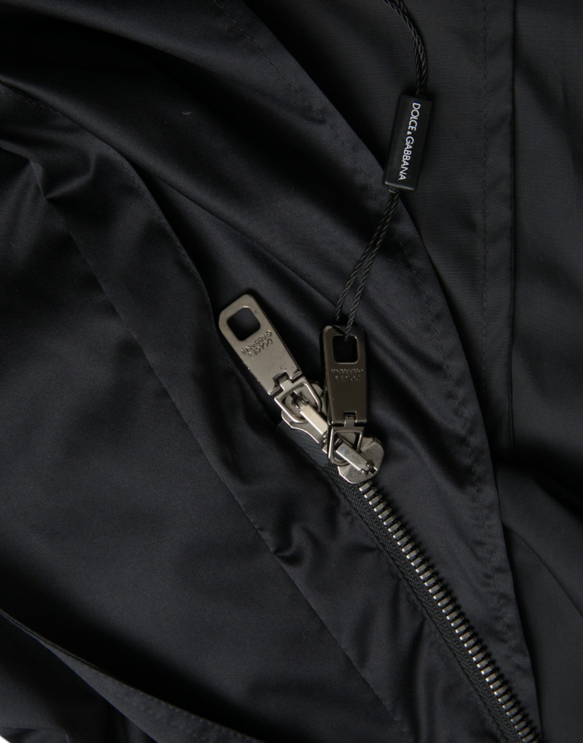 Dolce &amp; Gabbana Black Polyester Hooded Long Windbreaker Jacket
