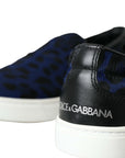 Dolce & Gabbana Blue Calfskin Hair Leopard Sneakers Shoes