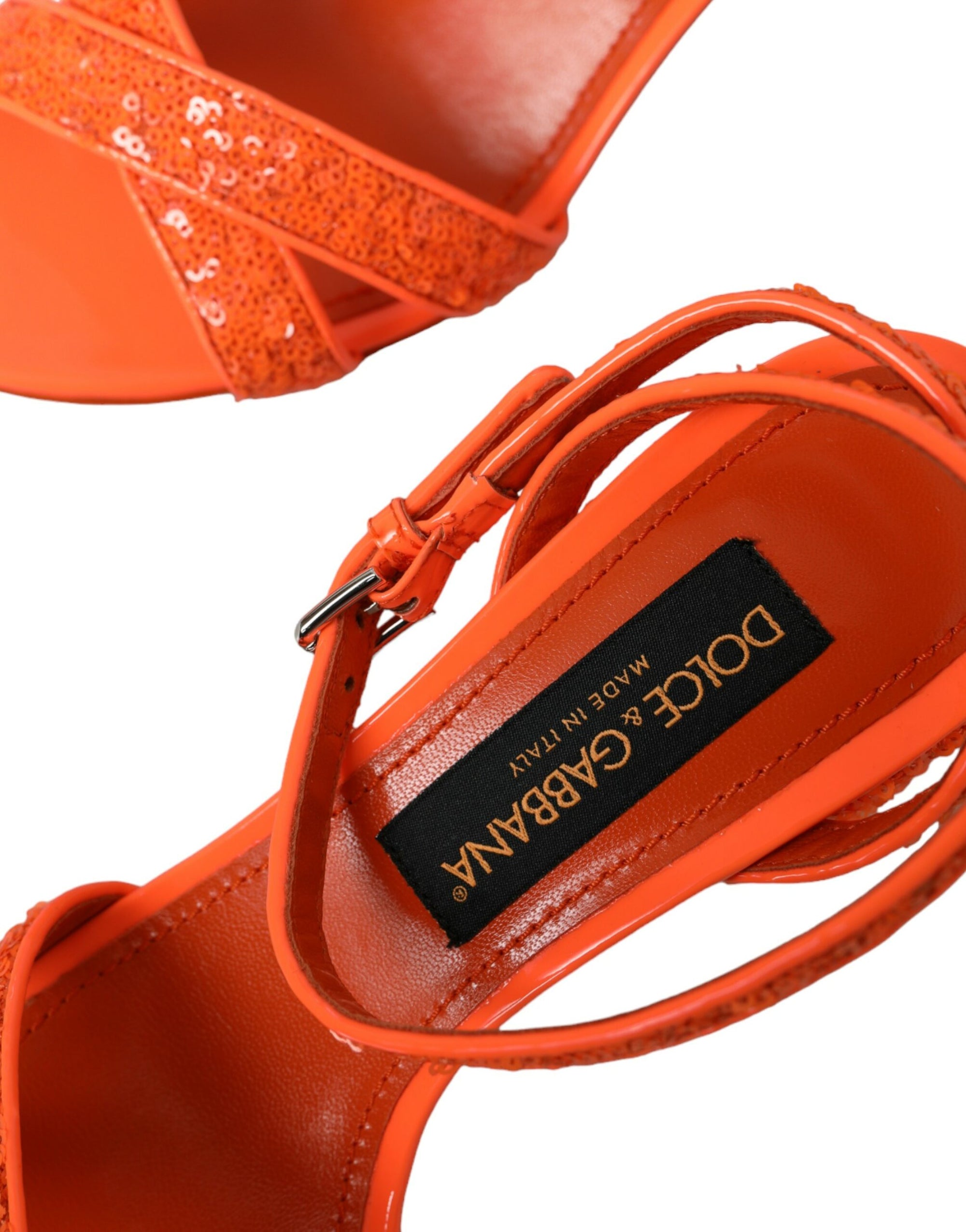 Dolce &amp; Gabbana Orange Sequin Ankle Strap Sandals Shoes