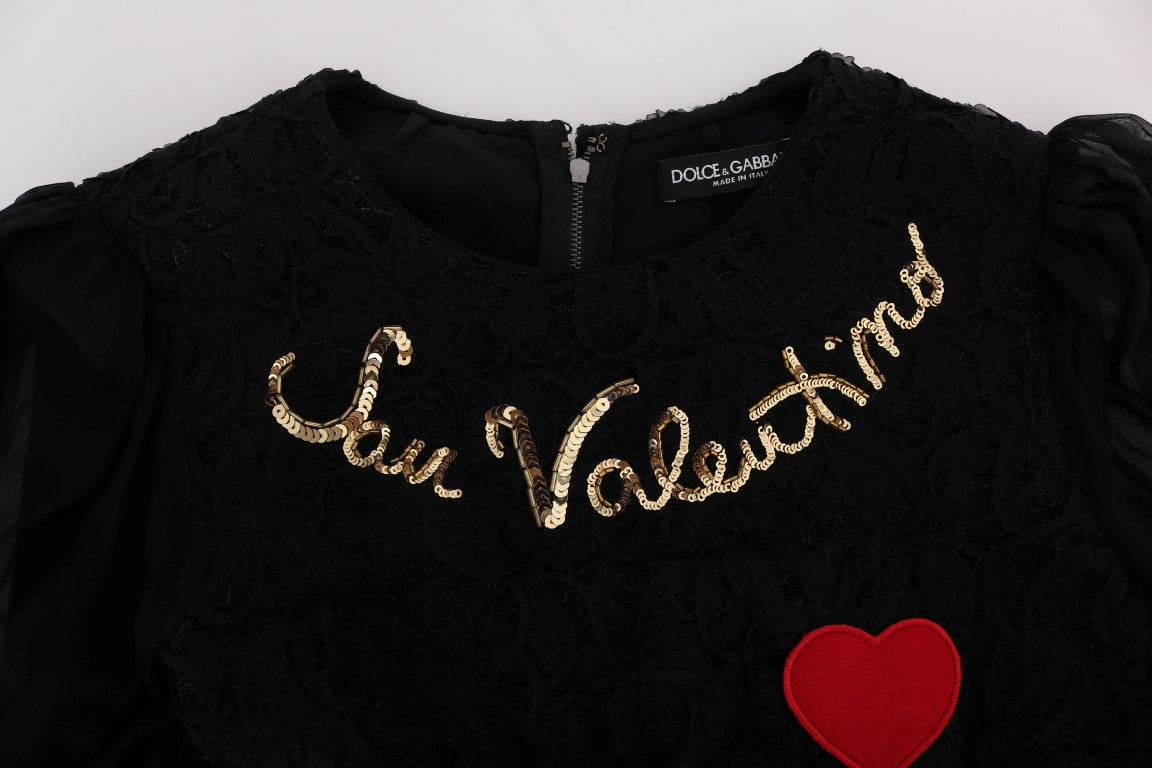 Dolce &amp; Gabbana Black Lace Sequined Shift Dress