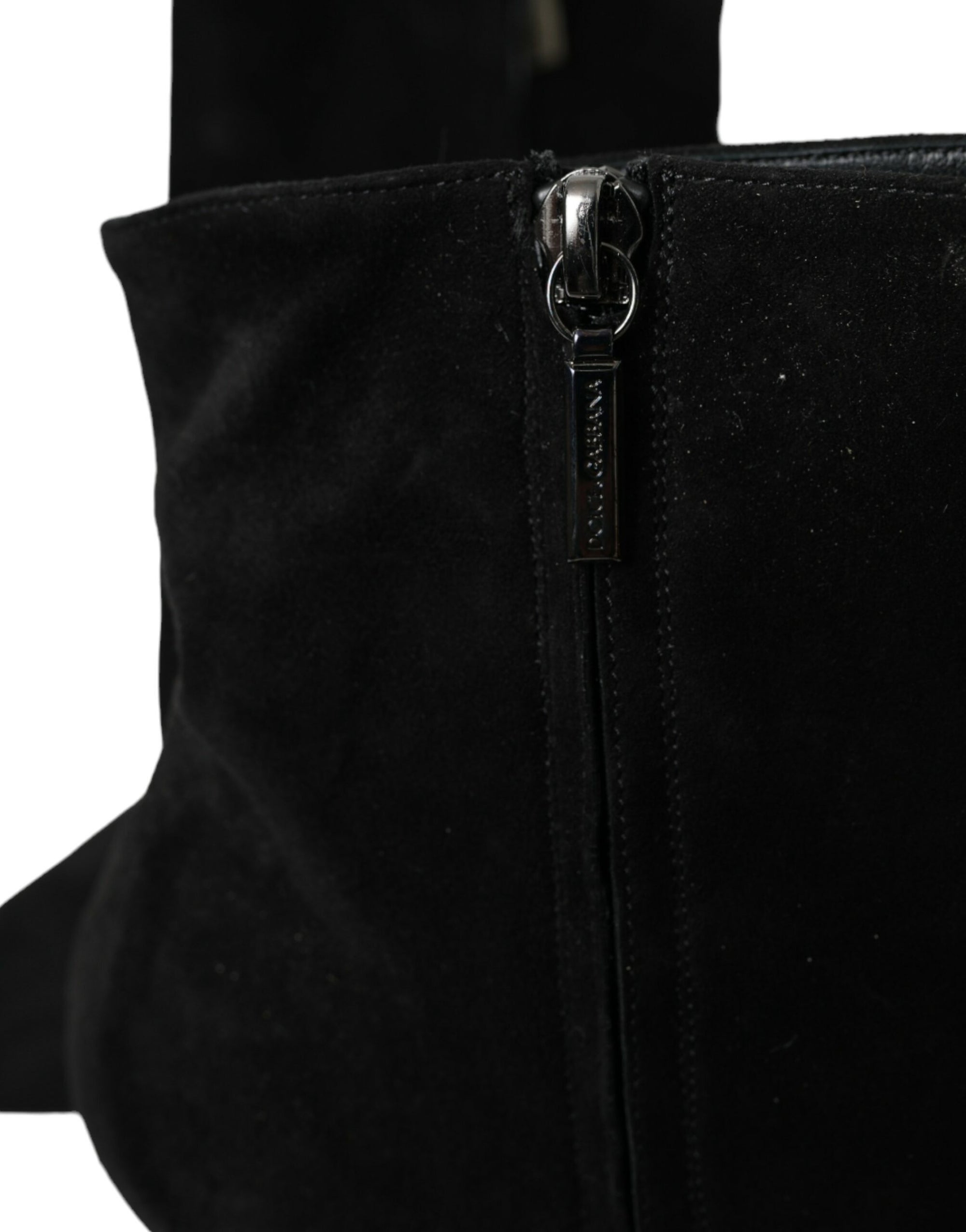 Dolce &amp; Gabbana Black Suede Leather Ankle Heels Boots Shoes