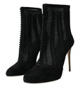 Dolce & Gabbana Black Mesh Stiletto Heels Ankle Boots Shoes
