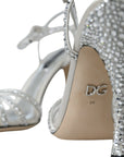 Dolce & Gabbana Silver Viscose Crystal Heels Sandals Shoes