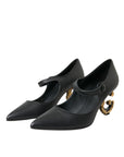 Dolce & Gabbana Black Leather Logo Heels Mary Janes Pumps Shoes