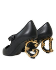 Dolce & Gabbana Black Leather Logo Heels Mary Janes Pumps Shoes