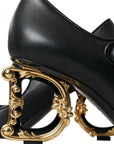 Dolce & Gabbana Black Leather Logo Heels Mary Janes Pumps Shoes