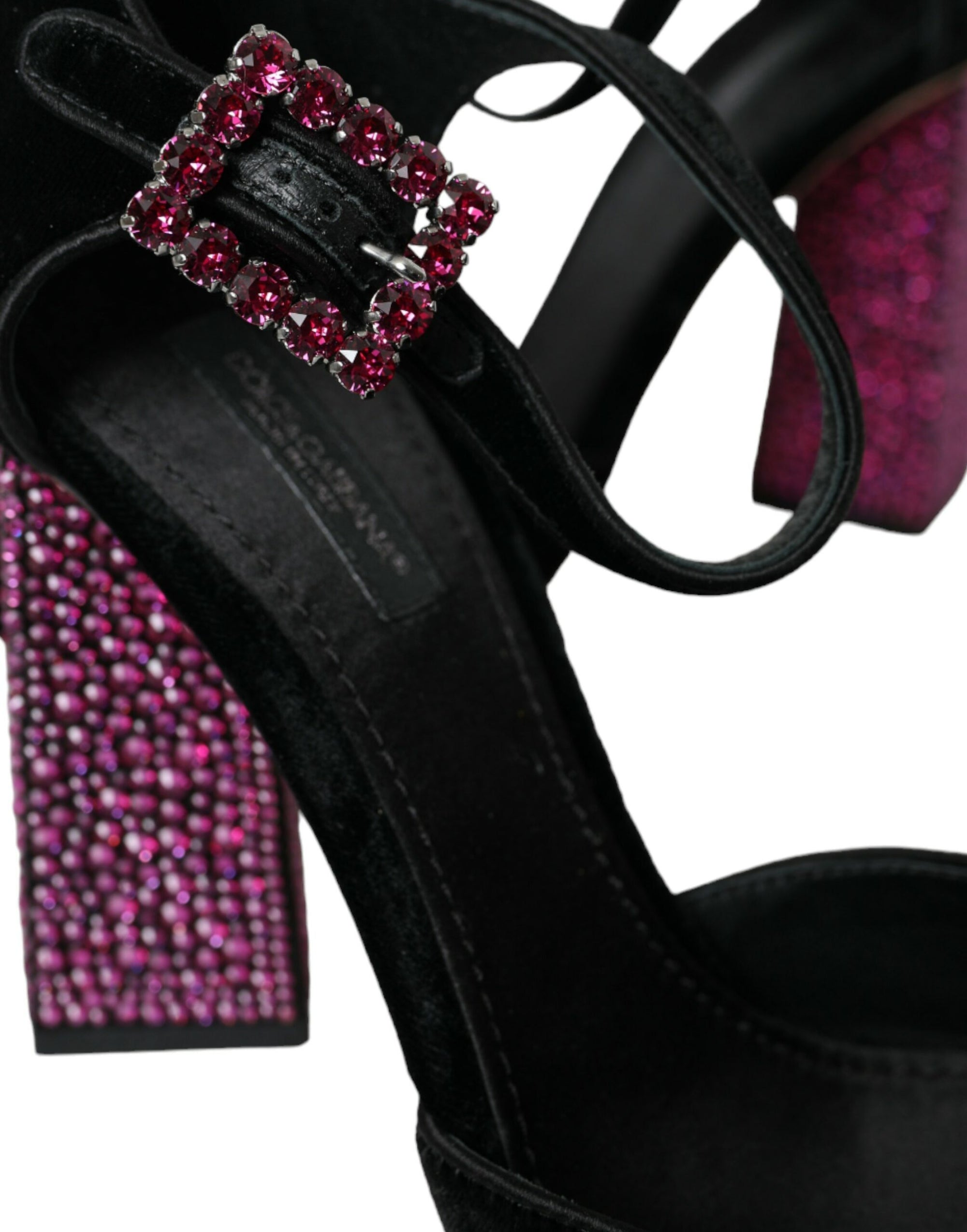 Dolce &amp; Gabbana Black Velvet Strass Crystal Mary Janes Shoes