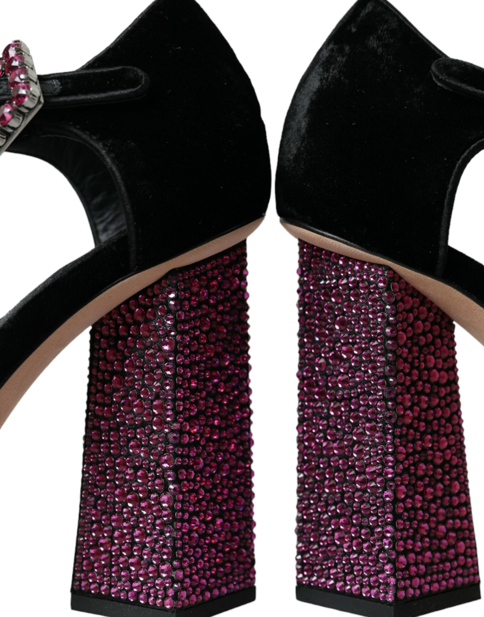 Dolce &amp; Gabbana Black Velvet Strass Crystal Mary Janes Shoes