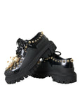 Dolce & Gabbana Black Leather Trekking Derby Embellished Shoes