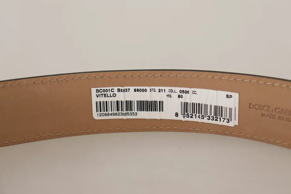 Dolce &amp; Gabbana Black Leather Gold Metal Logo Engraved Buckle Belt