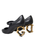 Dolce & Gabbana Black Leather Logo Heels Mary Janes Pumps Shoes