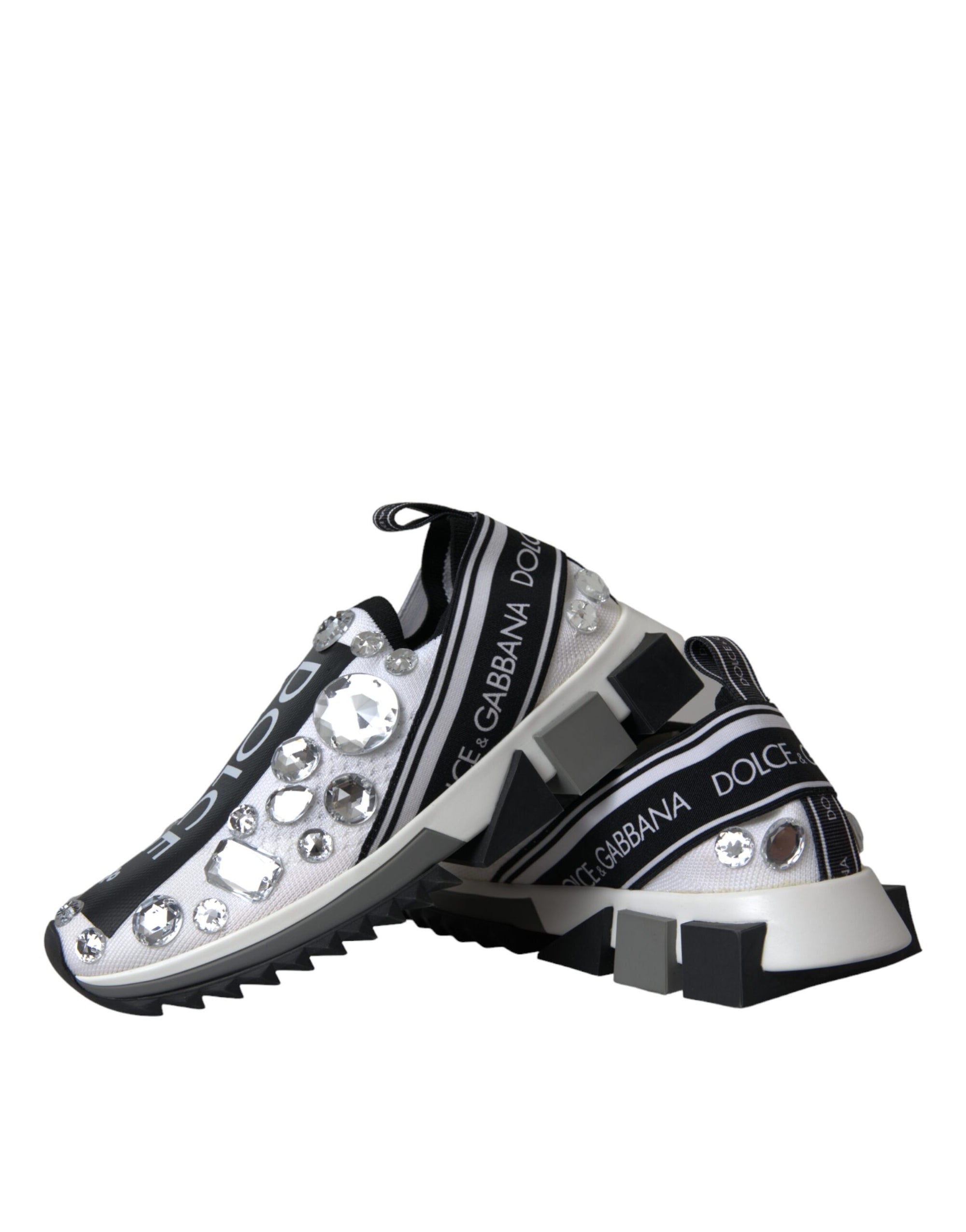 Dolce &amp; Gabbana White Sorrento Crystals Sneakers Shoes