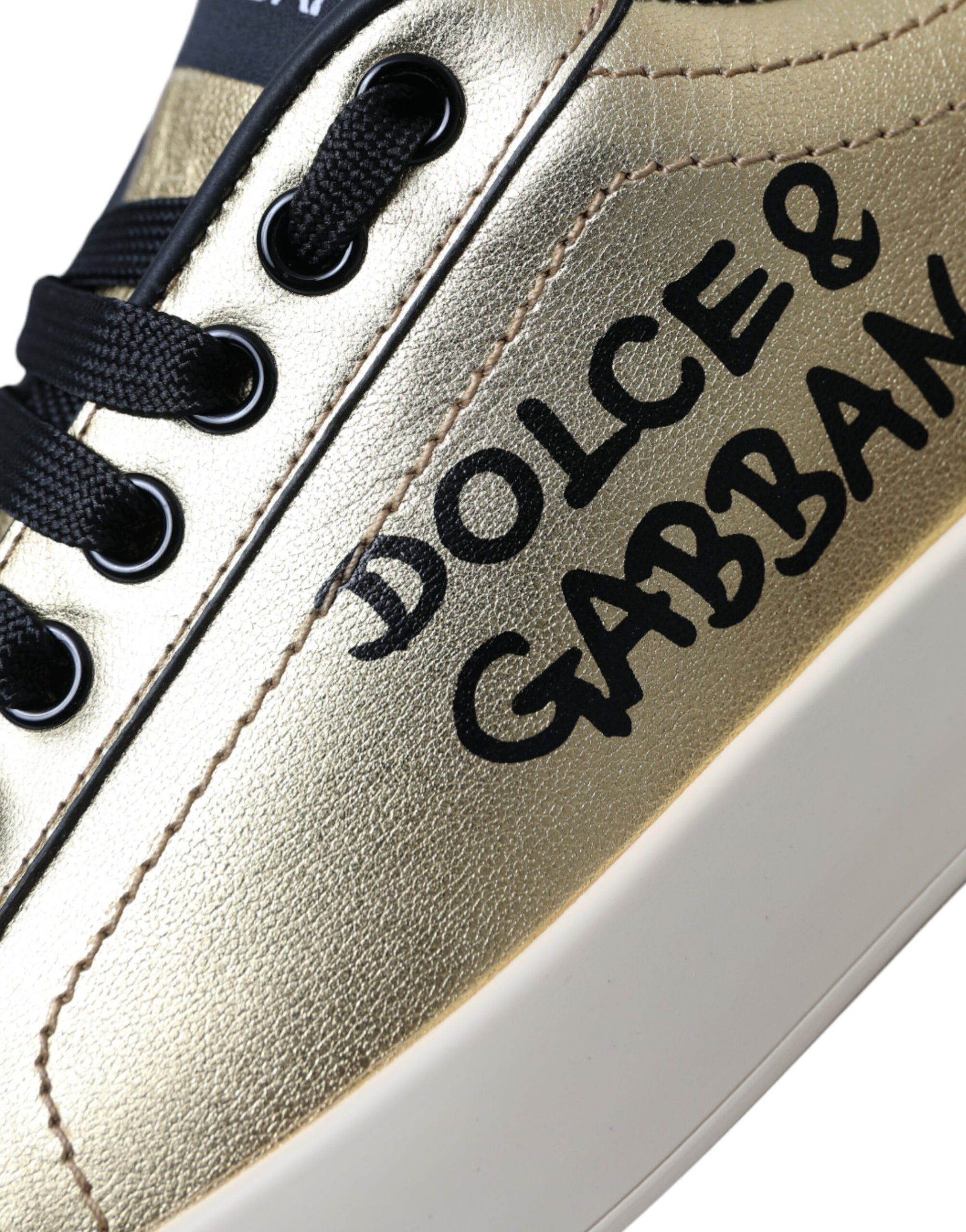 Dolce &amp; Gabbana Gold Portofino Calf Leather Sneakers Women Shoes