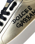 Dolce & Gabbana Gold Portofino Calf Leather Sneakers Women Shoes