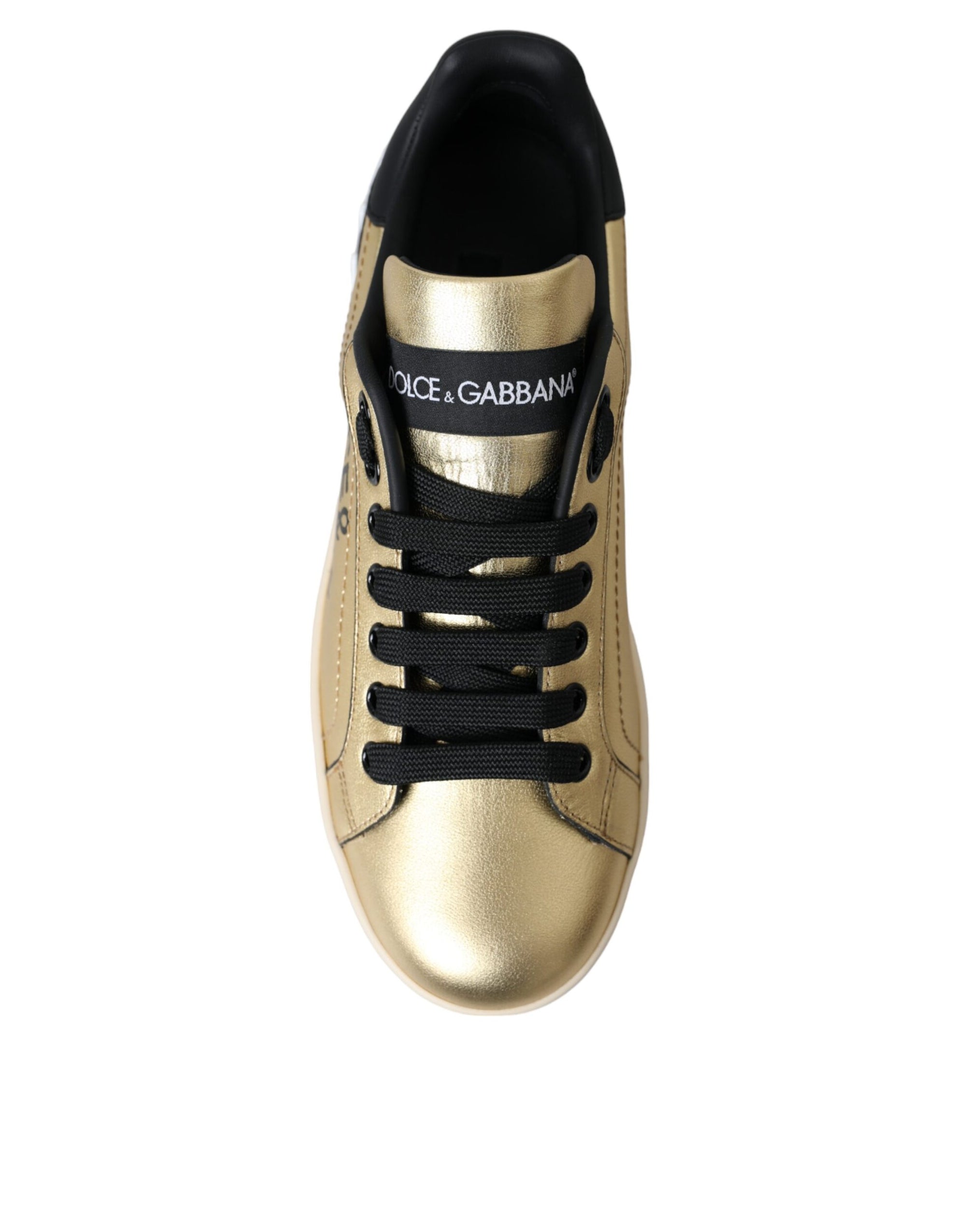 Dolce &amp; Gabbana Gold Portofino Calf Leather Sneakers Women Shoes