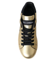 Dolce & Gabbana Gold Portofino Calf Leather Sneakers Women Shoes