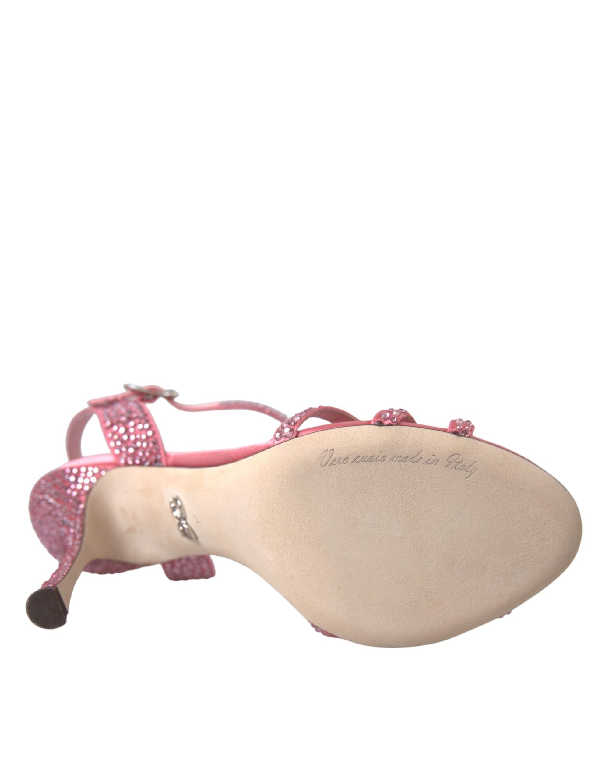 Dolce &amp; Gabbana Pink Strass Ankle Strap Heels Sandals Shoes