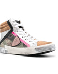 Philippe Model Army Green High-Top Sneakers with Leather Accents