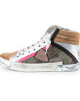 Philippe Model Army Green High-Top Sneakers with Leather Accents