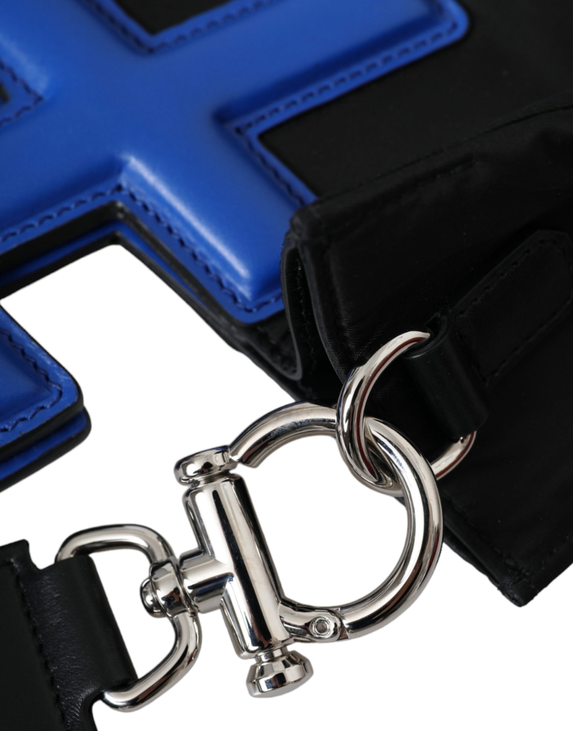 Dolce &amp; Gabbana Black Nylon Blue Leather Hashtag Shopping Tote Bag