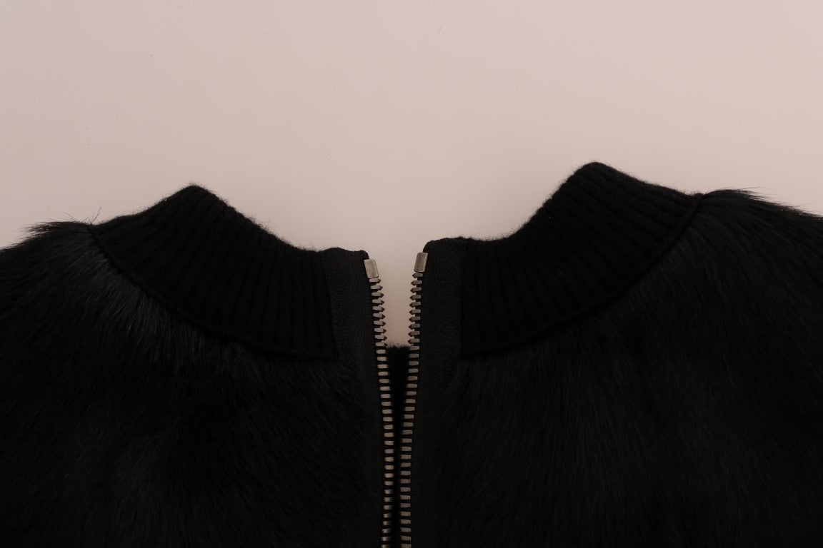 Dolce &amp; Gabbana Floral Brocade Black Fur Sweater