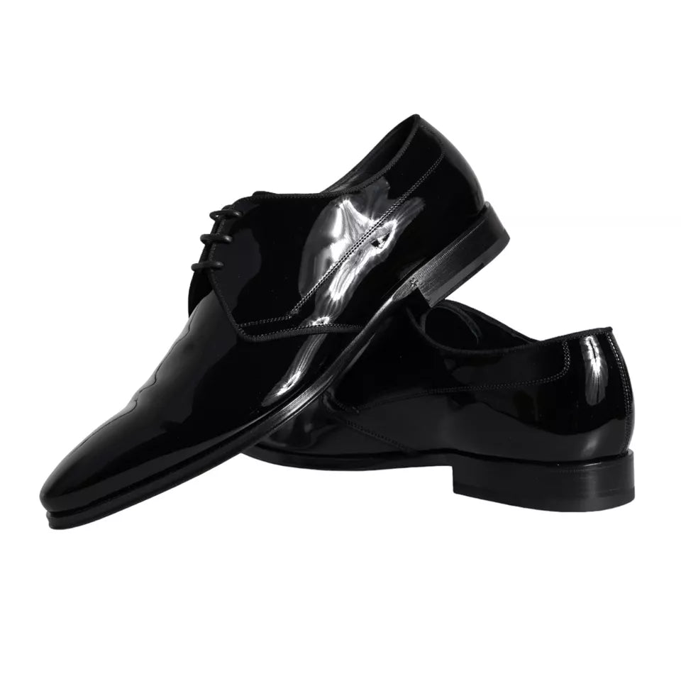 Dolce &amp; Gabbana Black Calfskin Leather Derby Men Dress Shoes
