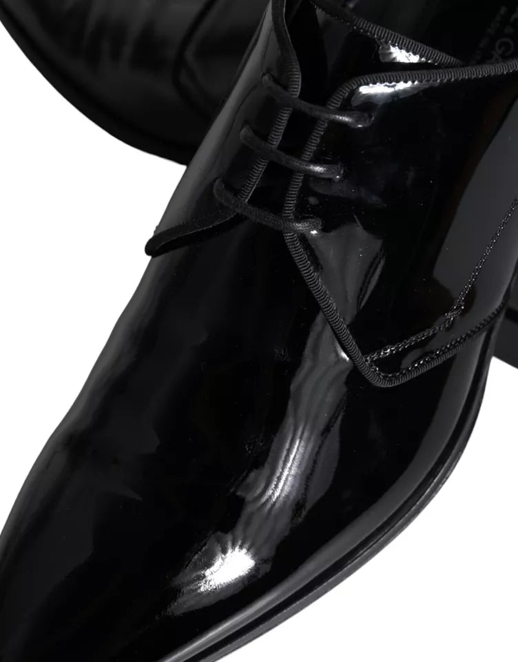 Dolce &amp; Gabbana Black Calfskin Leather Derby Men Dress Shoes