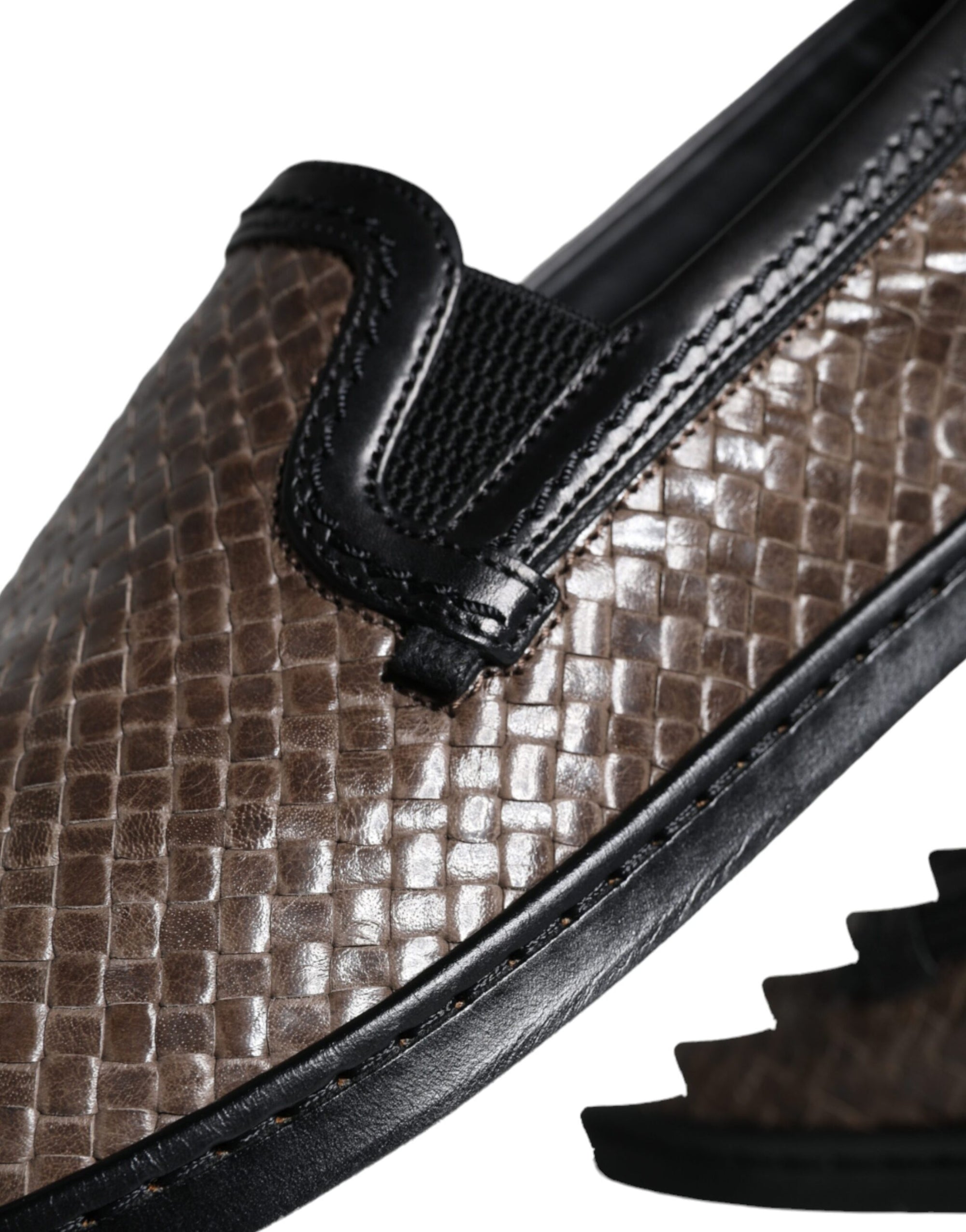 Dolce &amp; Gabbana Brown Black Leather Weaved Men Loafers Shoes