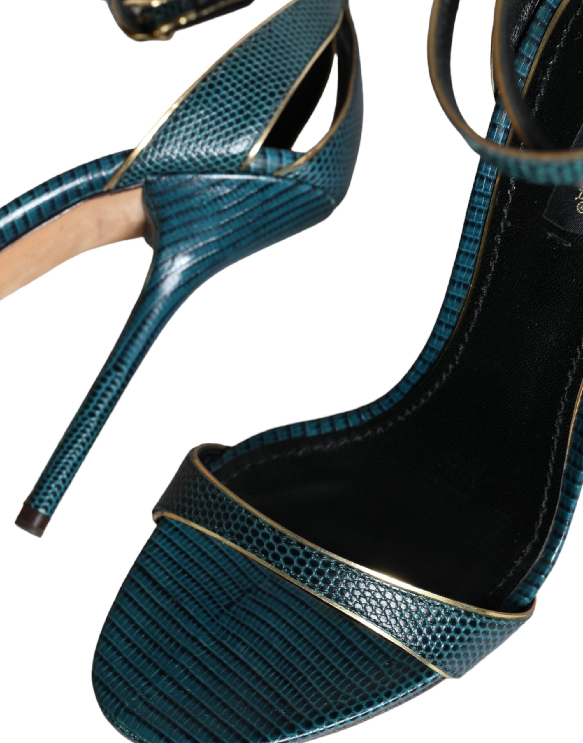 Dolce &amp; Gabbana Dark Green Calf Leather Heels Sandals Shoes
