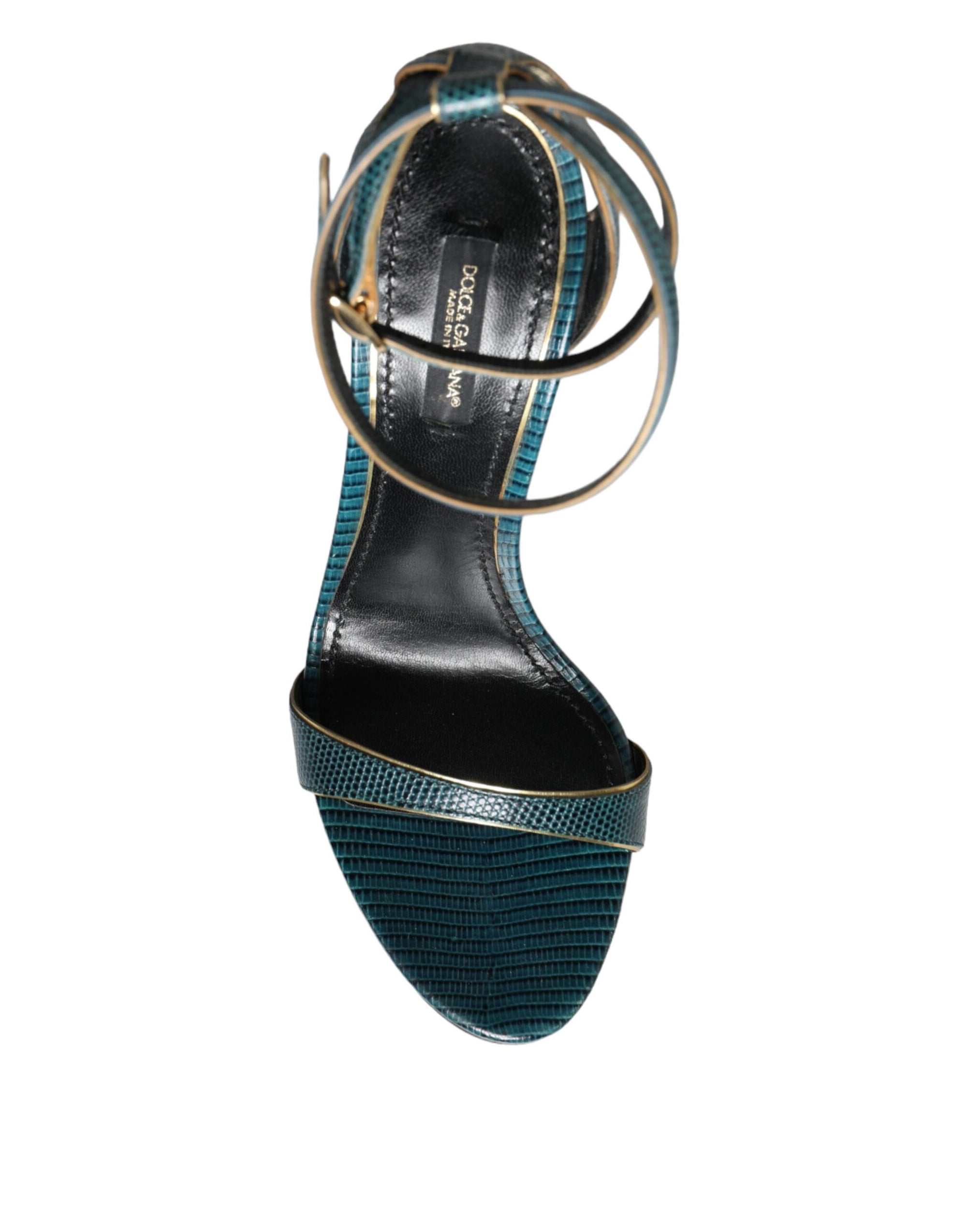 Dolce &amp; Gabbana Dark Green Calf Leather Heels Sandals Shoes