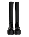 Dolce & Gabbana Black Leather Jersey Knee High Boots Shoes