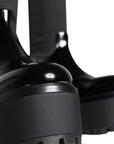 Dolce & Gabbana Black Leather Jersey Knee High Boots Shoes