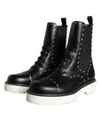 Dolce & Gabbana Black Leather Combat Mid Calf Boots Shoes