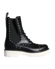 Dolce & Gabbana Black Leather Combat Mid Calf Boots Shoes