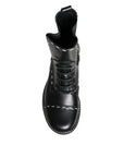 Dolce & Gabbana Black Leather Combat Mid Calf Boots Shoes