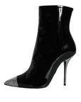 Dolce & Gabbana Black Patent Leather Crystal Heel Boots Shoes
