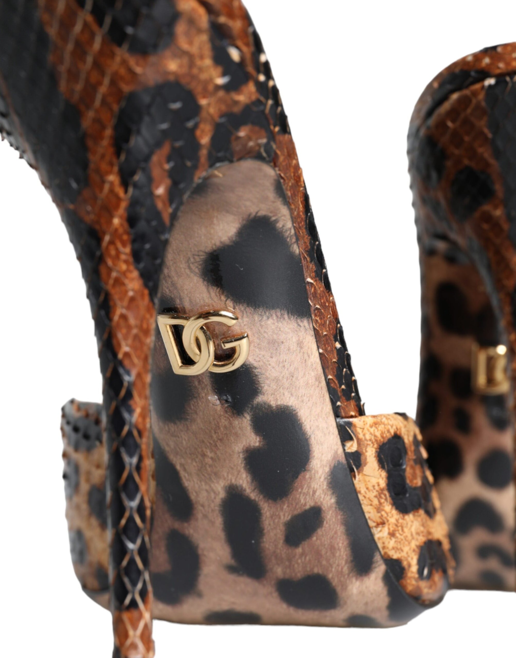 Dolce &amp; Gabbana Brown Leopard Leather Slides Heels Sandals Shoes