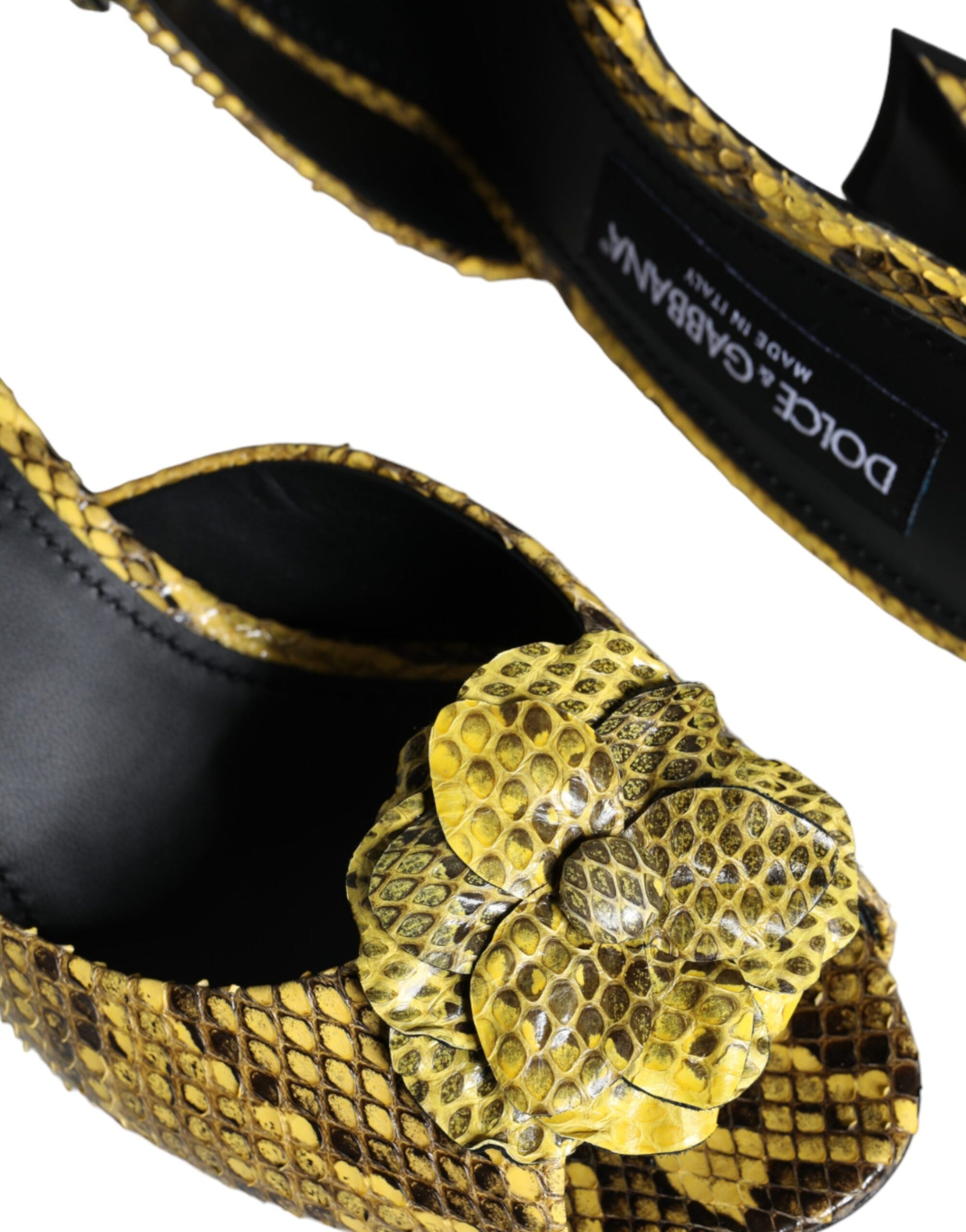 Dolce &amp; Gabbana Yellow Leather Block Heels Slides Shoes