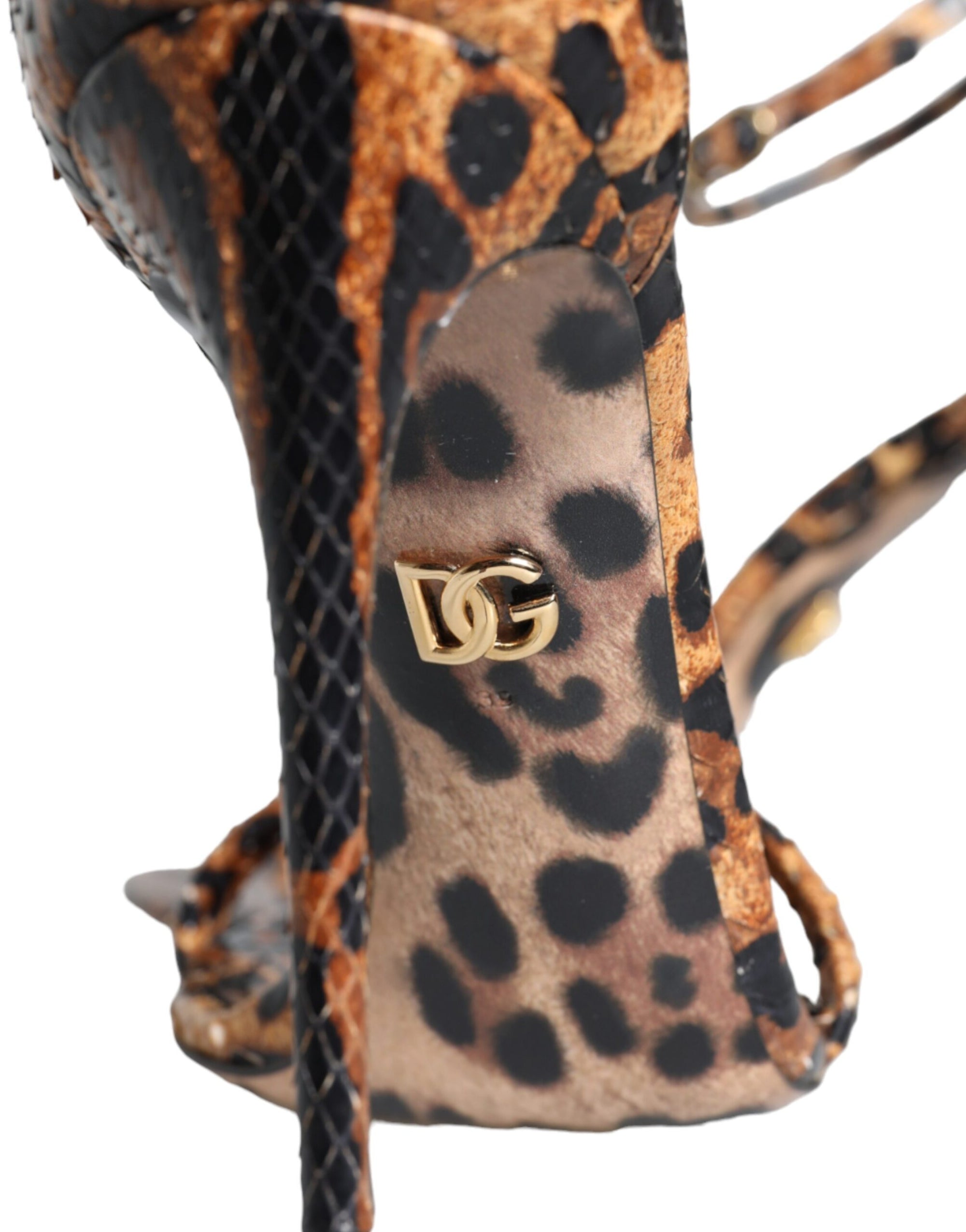 Dolce &amp; Gabbana Brown Leopard Leather Ankle Strap Sandals Shoes