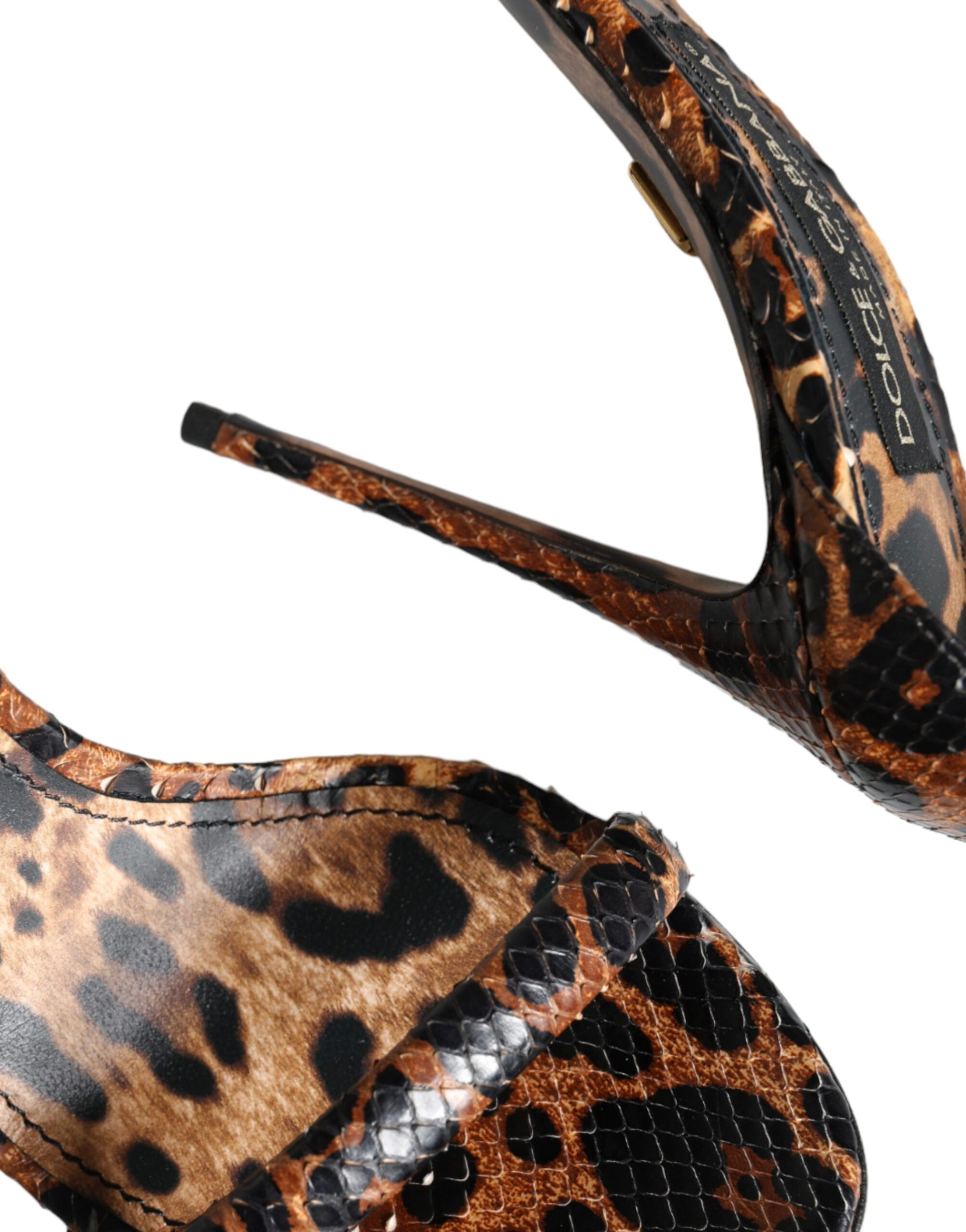 Dolce &amp; Gabbana Brown Leopard Leather Ankle Strap Sandals Shoes