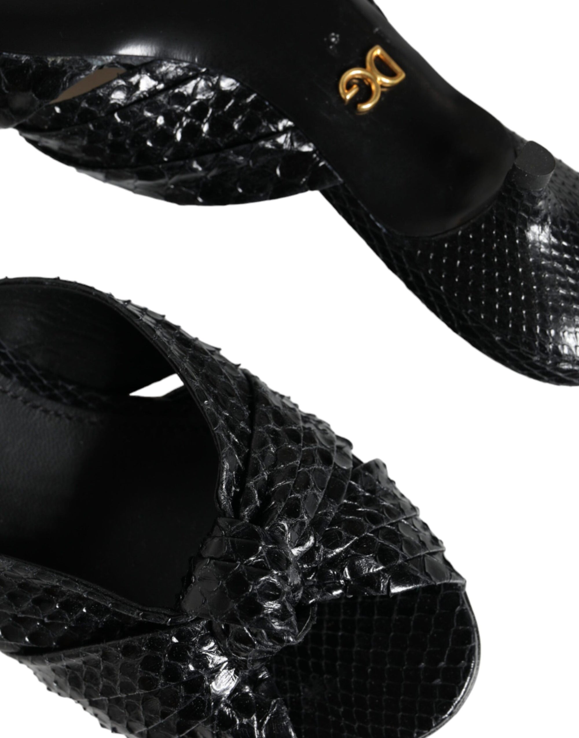 Dolce &amp; Gabbana Black Leather Heels Slides Sandals Shoes