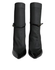 Dolce & Gabbana Black Leather Stilettos Booties Socks Shoes