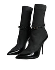 Dolce & Gabbana Black Leather Stilettos Booties Socks Shoes