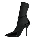 Dolce & Gabbana Black Leather Stilettos Booties Socks Shoes