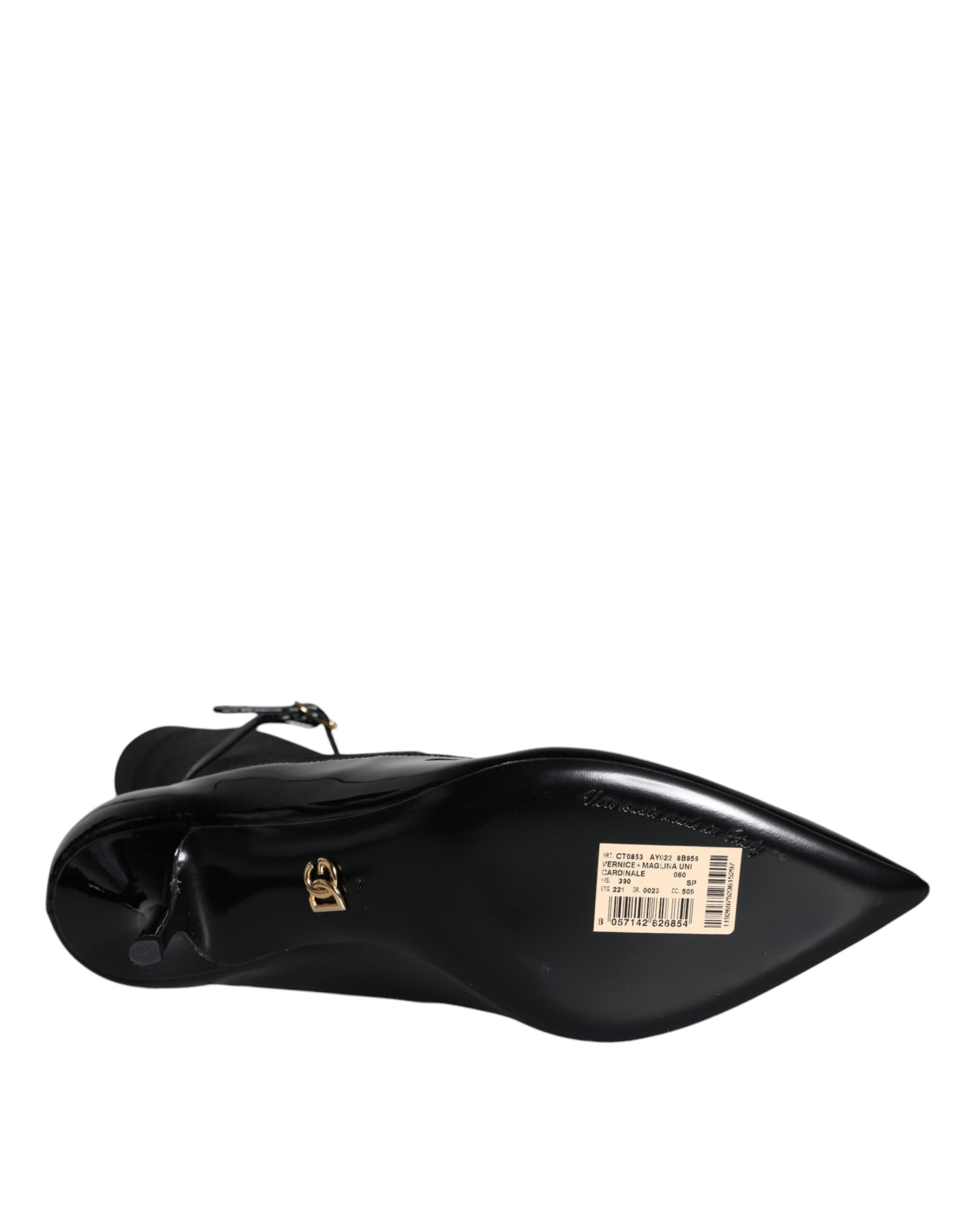 Dolce &amp; Gabbana Black Leather Stilettos Booties Socks Shoes